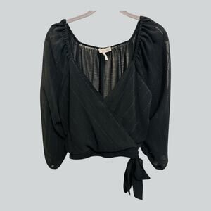 BCBG Y2K Womens Black Whimsigoth Gothic Sheer Partial Lined Wrap Crop Top Size M